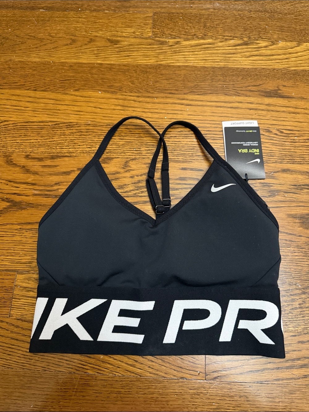 Nike Pro Indy Black Logo Elastic-Band Sports Bra with Strappy Back - Picture 2 of 4